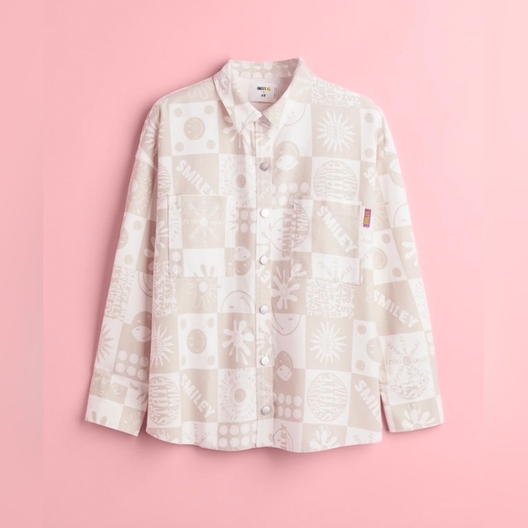 Smiley x H&M Smiley Printed Cottom Shirt Jacket ~ Size Large - Picture 1 of 11